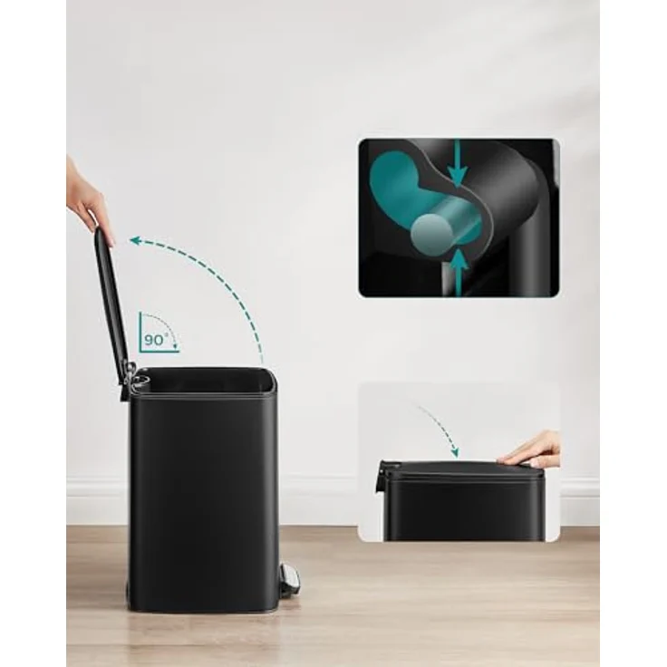 Songmics Mülleimer Küche, 20 Liter Abfalleimer, Tretmülleimer, Stahl, mit Inneneimer, Softclose, Offenhaltefunktion, tintenschwarz LTBDE592B02 – Bild 3