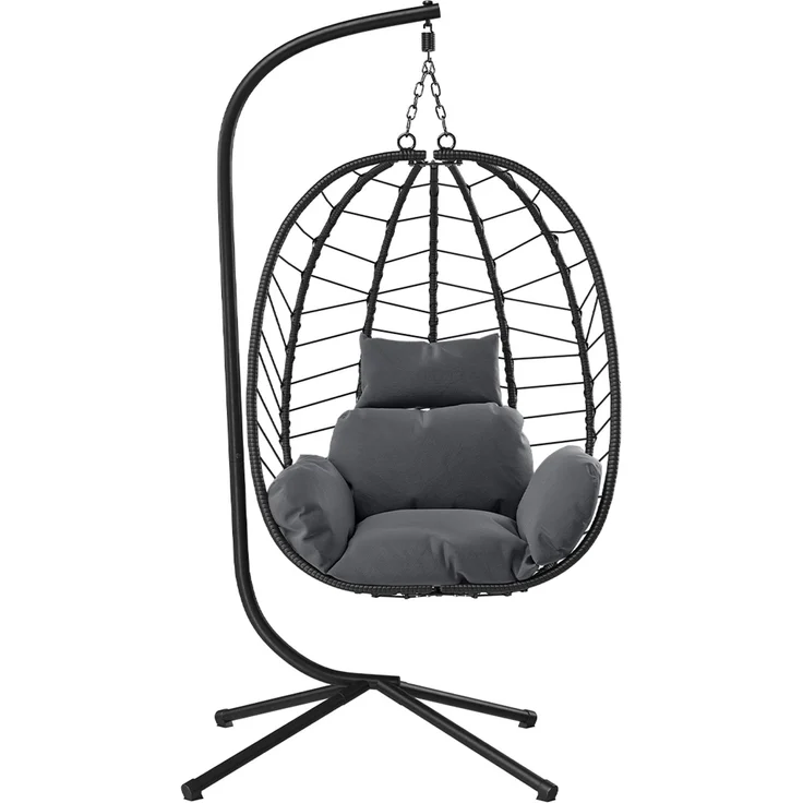 STEELSØN 'Alarian' Hängesessel mit Metallgestell, höhenverstellbar und faltbar, wetterfest, Polyrattan, dunkelgrau/schwarz, bis 150 kg belastbar, inkl. Kissen – Bild 12