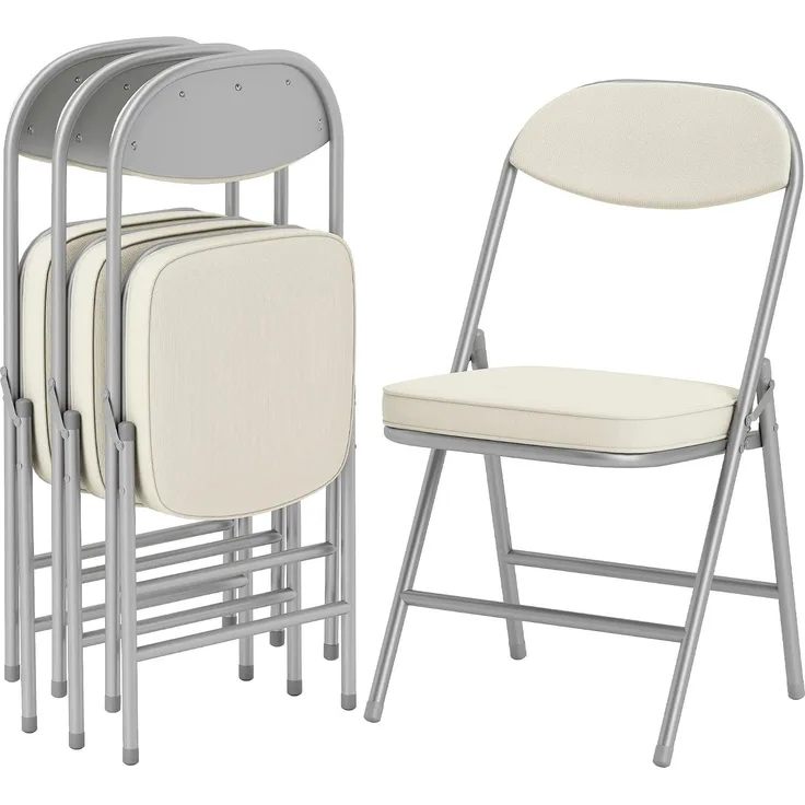 HOMCOM Klappstuhl Klappbar Bürostuhl mit Stahlrahmen, Küchenstuhl mit Polster (4er Set Campingstuhl, 4 St), bis 120 kg belastbar für Gäste, Büro, Camping, Cremeweiß