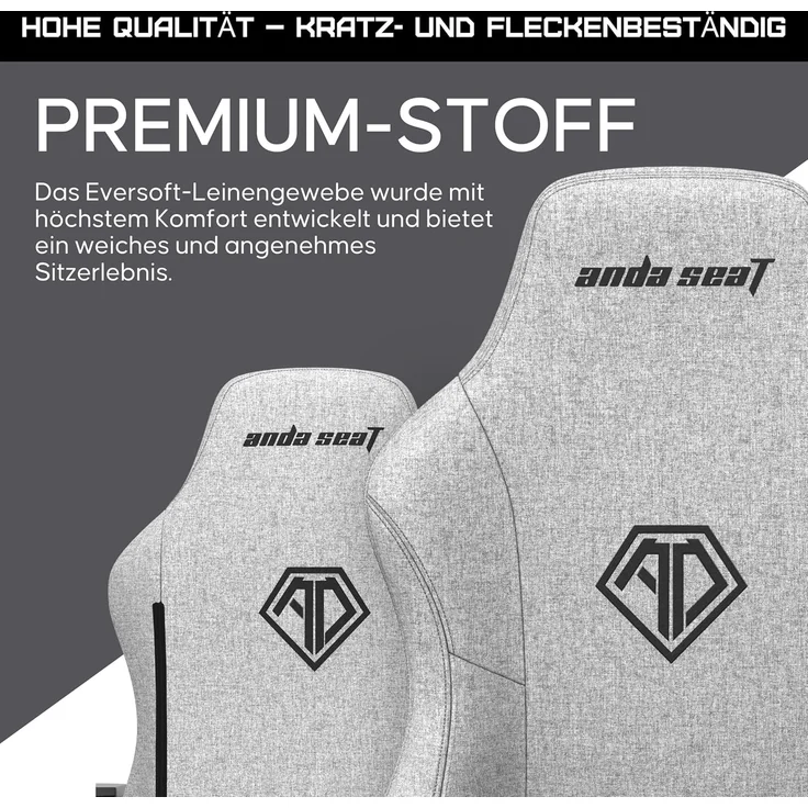 Anda Seat Phantom 3 Stoff Gaming Stuhl für Erwachsene – Ergonomisch PC Stuhl mit verstellbaren 2D Armlehnen, Kopfstütze & Lendenkissen, Bequemer Design, Belastbarkeit bis 90 kg, Grau – Bild 7