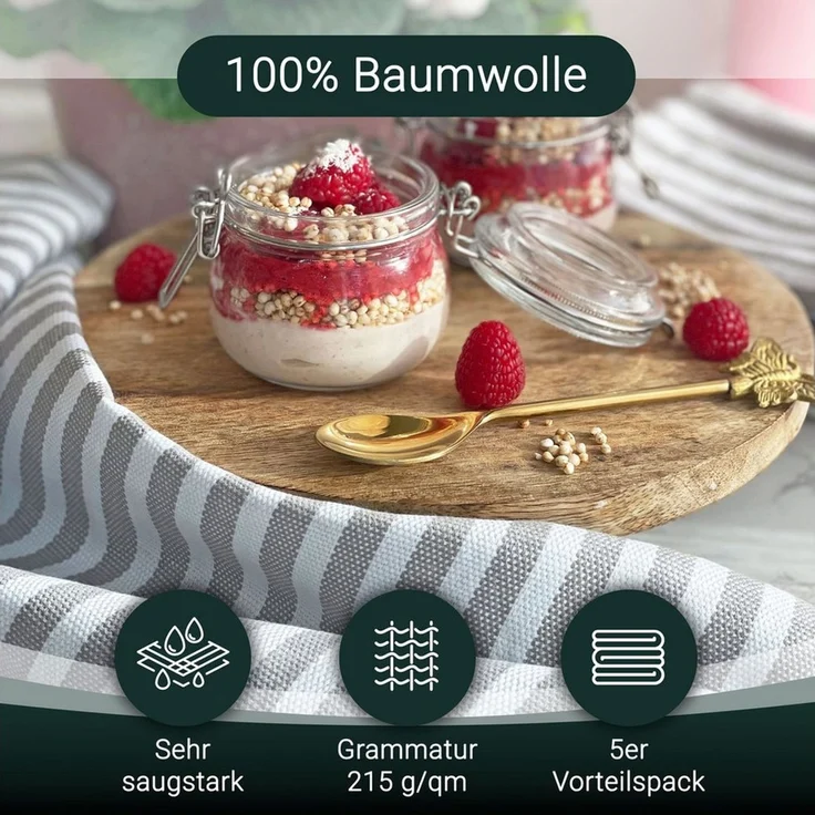 ZOLLNER Geschirrtuch, (Spar-Set, 5-tlg), 50 x 70 cm, 100% Baumwolle, vom Hotelwäschespezialisten – Bild 3