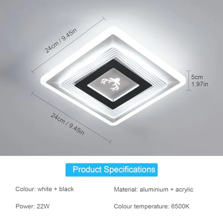 Goeco LED Deckenleuchte Moderne, 22W Deckenlampe Schwarz 6500K Kaltweißes Licht, Quadrat LED Deckenbeleuchtung aus Aluminium für Schlafzimmer, Wohnzimmer, Küche, Flur – Bild 3