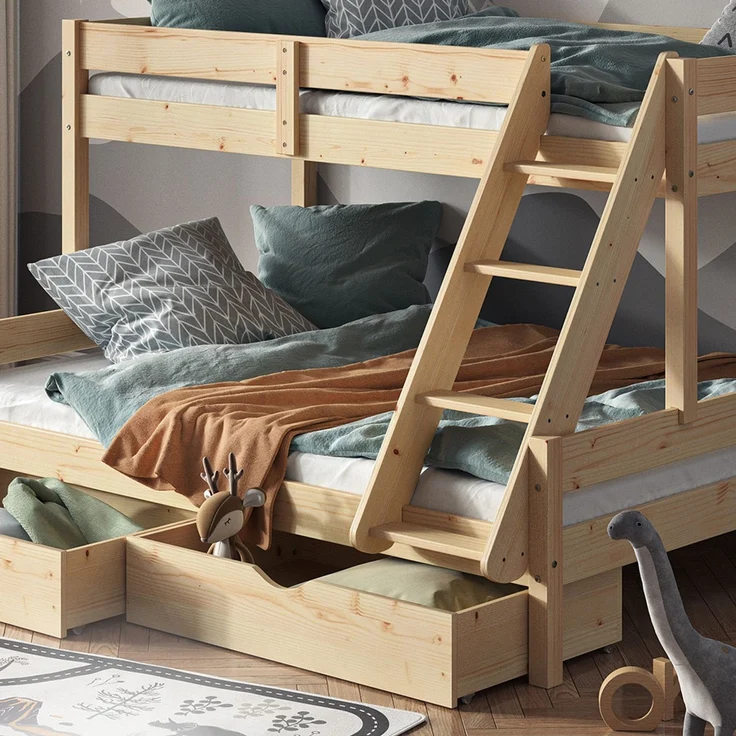 Etagenbett Everest Naturholz 140x200 / 90x200 cm mit Schubladen Vitalispa – Bild 5