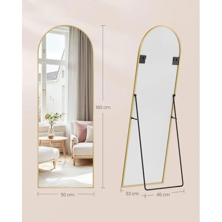 SONGMICS Ganzkörperspiegel, Aluminiumrahmen blassgold, Hartglas, 160 x 50 cm, LFMDE031A01 – Bild 5