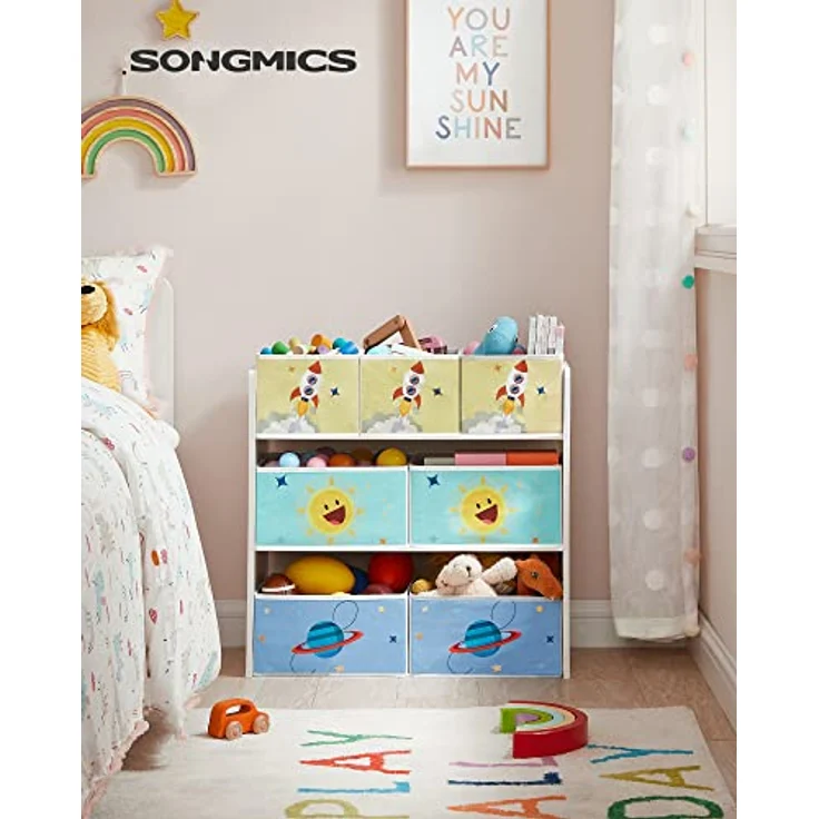 Songmics Kinderregal, mit 7 Aufbewahrungsboxen, MDF / Vliesstoff weiß, 60 x 29,5 x 62,5 cm – Bild 3