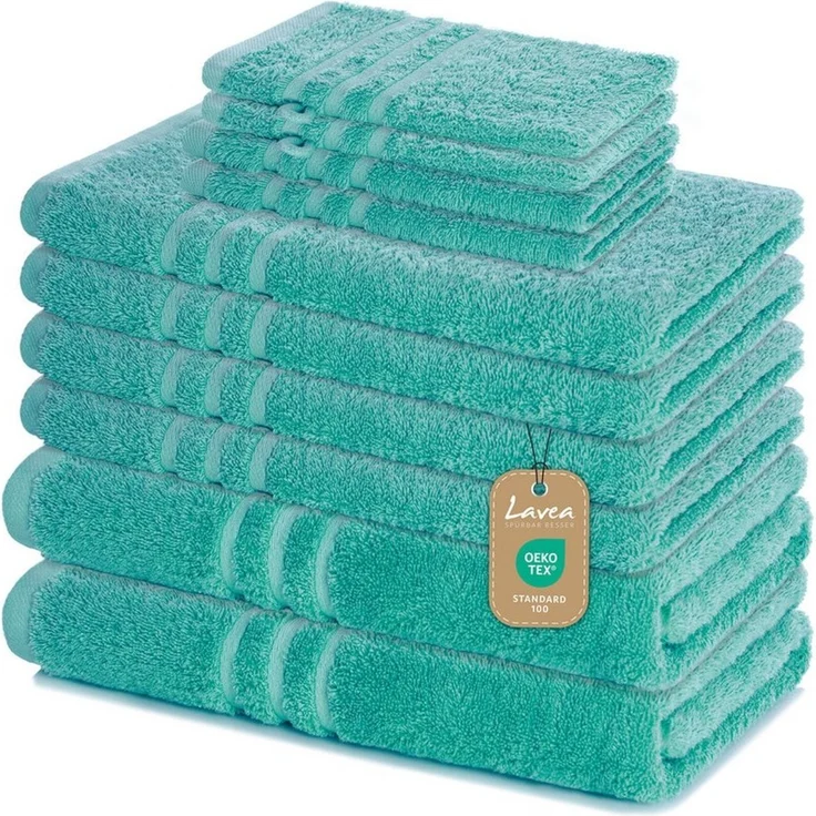 Lavea Handtuch Set Elena, Duschtücher, Handtücher, Gästetücher, Waschhandschuhe, 100% Baumwolle (Set, 10-St), Frottierserie, weich & saugstark, pflegeleicht, 500 g/m² Frottier – Bild 1