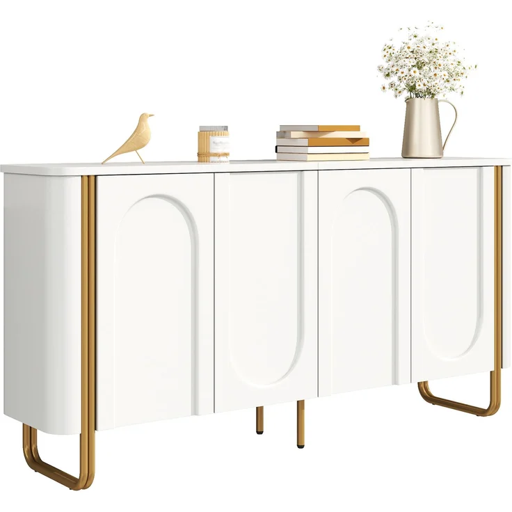 Sideboard 160 x 35 x 80,5 cm aus MDF mit Bogenrelief und Push-to-Open-Türen – Bild 7