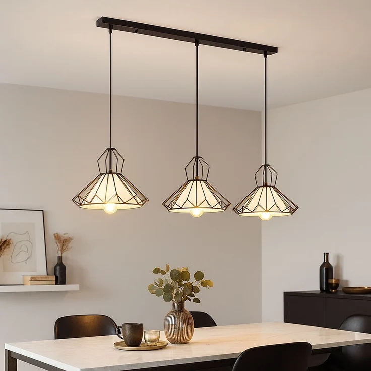 Hängelampe, Metall, Textil, schwarz, 3 Flammig, H 120 cm – Bild 2