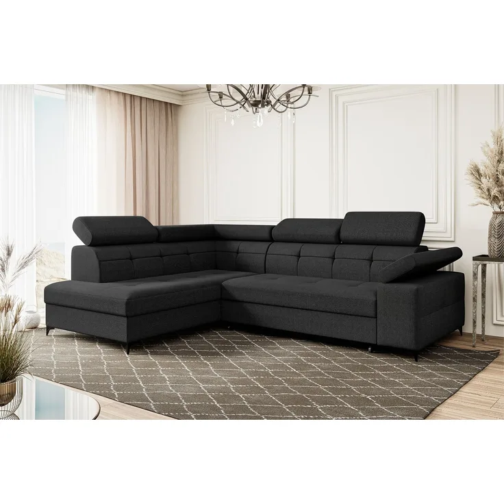 MEBLINI Ecksofa BERGAMO 274x203cm Links - Dunkelgrau Samt Modesto - mit Schlaffunktion und Bettkasten - Höhe 83cm - Sofa mit Relaxfunktion - Couch L-Form - Eckcouch - Wohnlandschaft