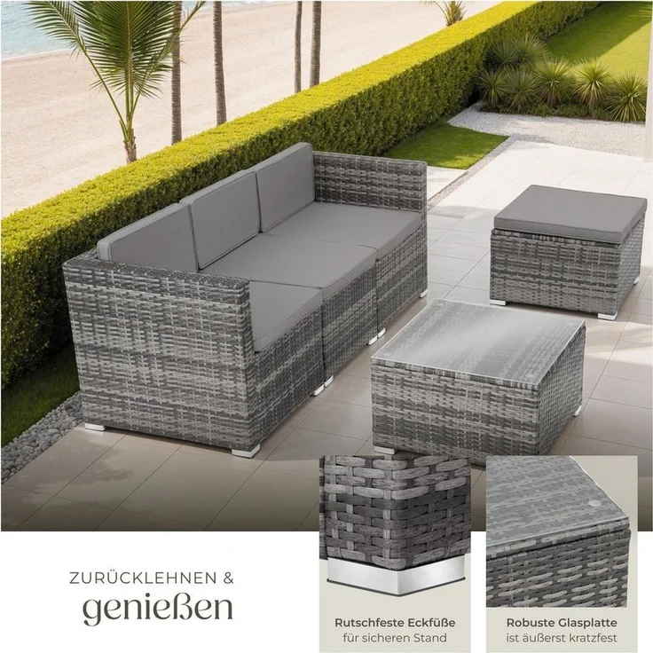 tectake Loungeset Rattan Lounge, (Set, 5-tlg), für 3 bis 4 Personen – Bild 3
