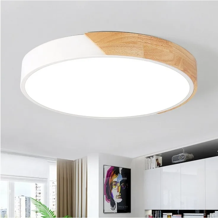 style home Deckenleuchte Runde LED Deckenlampe dimmbar mit Fernbedienung, Warmweiß bis Kaltweiß, 3000K-6000K, 36W Holz Lampe für Wohnzimmer Büro Schlafzimmer 40x40x4cm