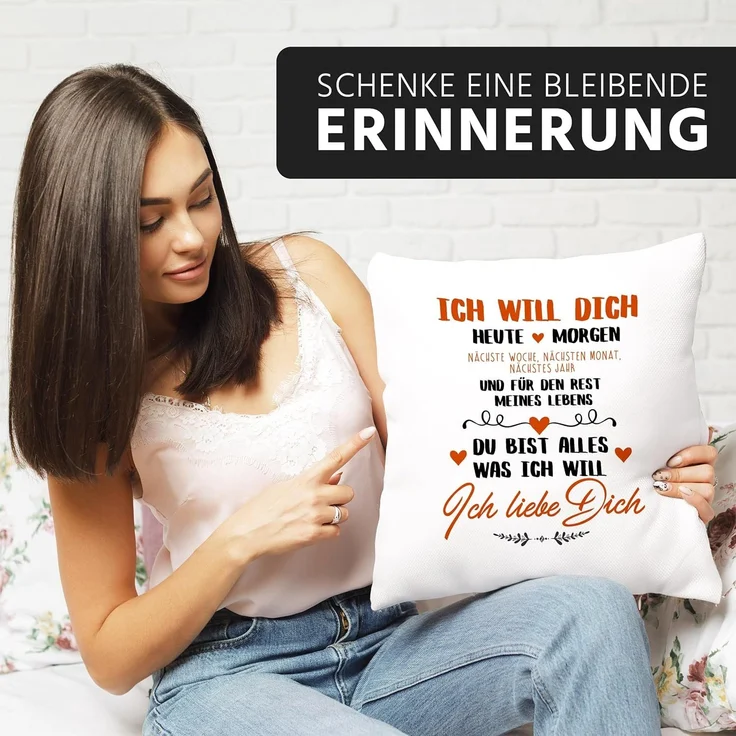 MoonWorks Dekokissen Kissen-Bezug Ich will dich heute und morgen ich liebe dich Geschenk Valentinstag Liebe Spruch Kissen-Hülle Deko-Kissen Baumwolle MoonWorks® – Bild 4