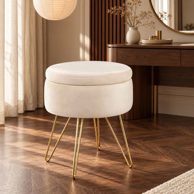 Albatros Hocker mit Stauraum Cannes Sitzhocker mit Stauraum, Modernes Design, Edler Samt-Bezug Sitztruhe Sitzbank mit Stauraum  optimal als Fußhocker Hocker Schminktisch, Beige