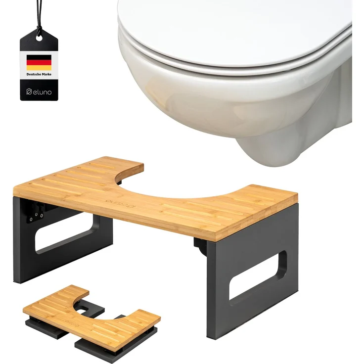 eluno Toilettenhocker, Fußbank aus Bambus, platzsparend zusammenklappbar, grau – Bild 1