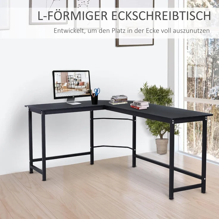 Vinsetto Eckschreibtisch höhenverstellbarer Schreibtisch (PC-Tisch, 1-St, Computertisch), Metall Schwarz 168 x 120 x 75 cm – Bild 4