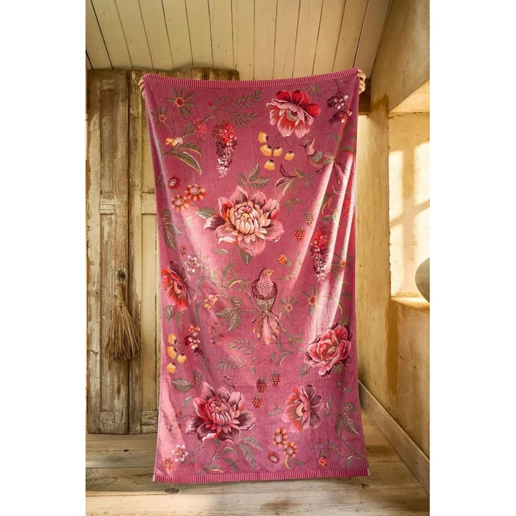 PIP Studio Family Strandtuch Liegetuch 100x180 Secret Garden Pink Blumen Vögel – Bild 2