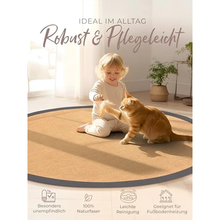 carpetfine Sisalteppich Sisal, rund, Höhe: 5 mm, mit farbiger Bordüre, Anti-Rutsch Rückseite – Bild 8