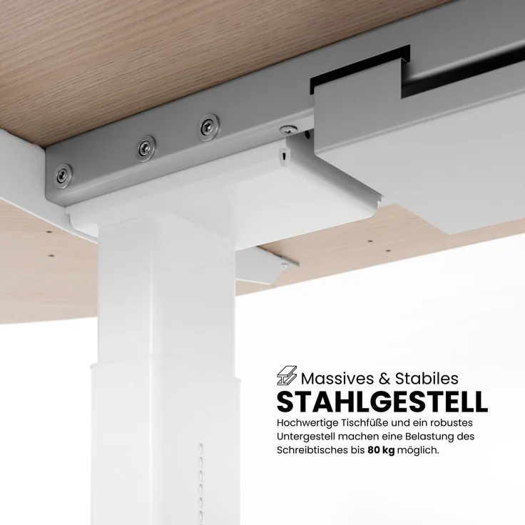 bümö manuell höhenverstellbarer Schreibtisch 140x80 in Asteiche, Gestell in graphit - PC Tisch höhenverstellbar & klein, höhenverstellbarer Tisch Büro, kleiner Computertisch verstellbar, X14-R-GG – Bild 6
