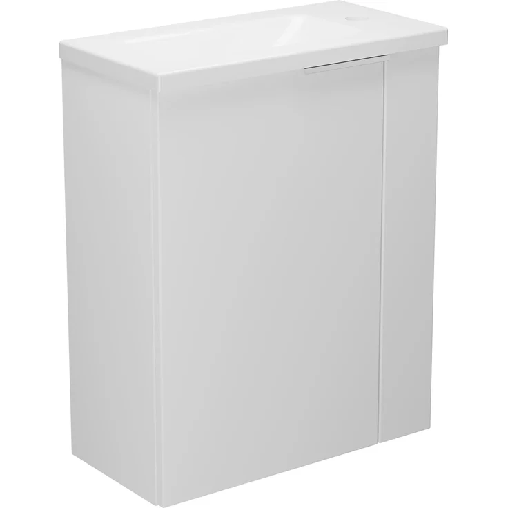 BADEDU UMEA Gäste WC Waschtisch Set 50 cm breit, Weiß, Waschbecken Gussmarmor Weiß – Bild 1