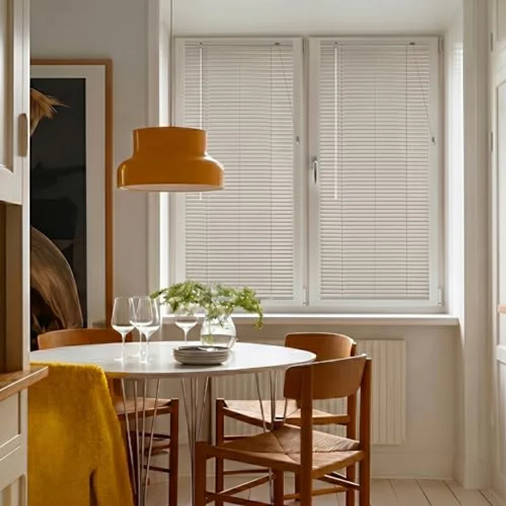 Victoria M. Aluminium Jalousie 25mm, Feuchtigkeitsbeständige Innenjalousie, Schraub- oder Klemmmontage inkl. Klemmclips, 100 x 175 cm, PfefferWeiß-Beige – Bild 9