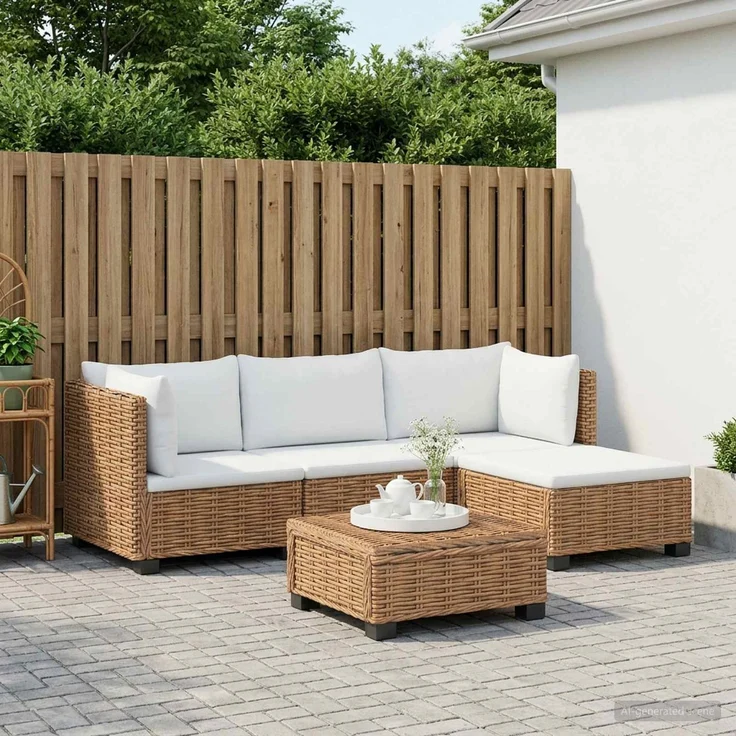 vidaXL 5 Stk. Rattan-Lounge-Set mit Kissen GENDT Naturrattan Natur 3429848 – Bild 3