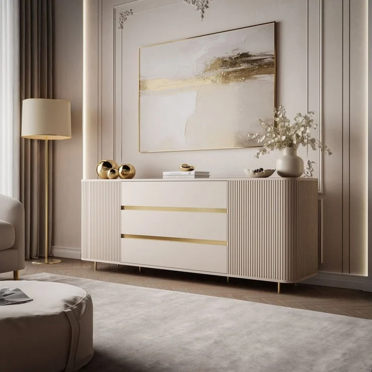 ALLHOUSE24 Wohnzimmer-Set MIRACLE V - Kommode & TV-Lowboard 180 Sandbeige mit goldenen Akzenten, (2-St, Das Set besteht aus: Kommode, TV Schrank), Breite: Kommode: 180 cm, TV-Schrank: 180 cm – Bild 3