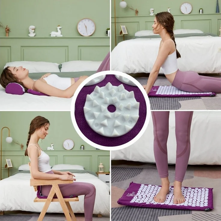 Montegoni Akupressurmatte mit Kissen für Massage & Schmerzlinderung, Shakti Matte Original (mit Praktische Tragetasche, Akupressur Set für Entspannung, Stimulation und Meditation), Stimulierende Spitzen, Entspannung, Schmerzlinderung – Bild 2