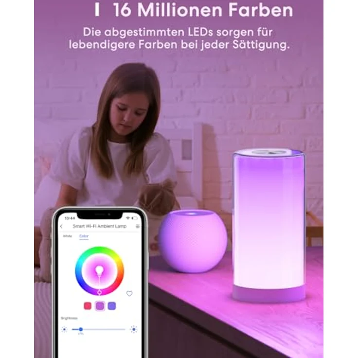 meross WLAN LED Nachttischlampe Funktioniert mit Apple HomeKit, Dimmbar RGBCW Atmosphäre Touch Nachtlampe für Schlafzimmer Wohnzimmer, Smart Nachtlicht Funktioniert mit Alexa, Google Home – Bild 8