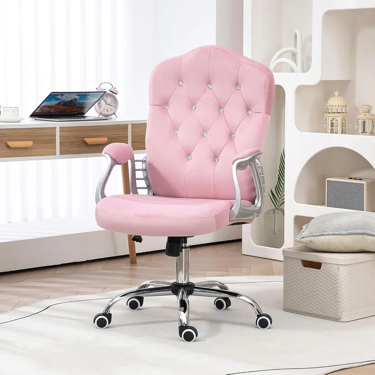 Vinsetto Bürostuhl Drehstuhl, Schreibtischstuhl mit Schwenkrädern (Chefsessel, 1 St), für Wohnzimmer, Büro, Rosa – Bild 2