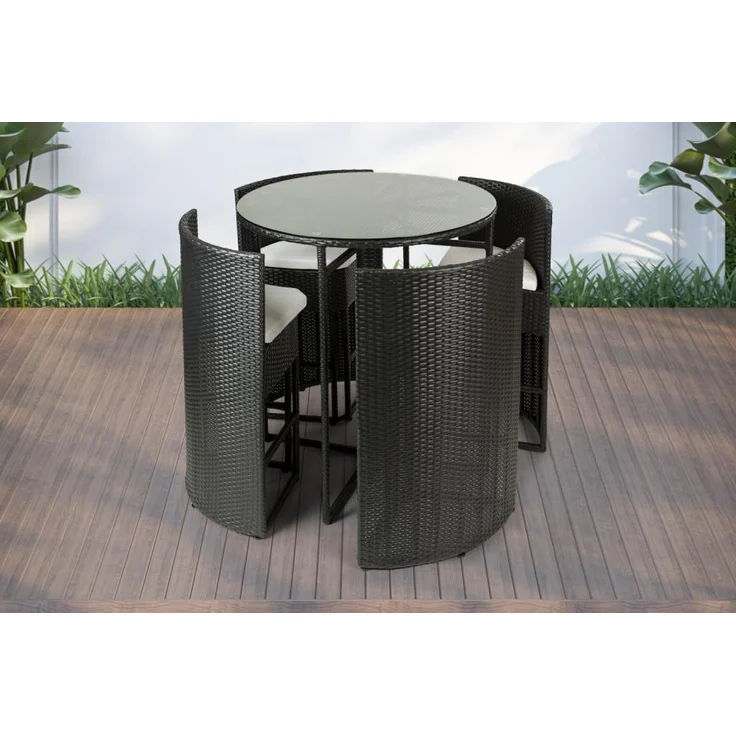 PureHaven Bar-Set 100x110 cm wetterbeständiges Polyrattan elegantes Design für bis zu 4 Personen inkl. Sitzauflagen Tisch mit Glasplatte grau – Bild 1