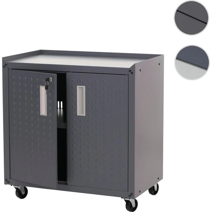 Rollschrank HWC-O52, Werkstattwagen Rollwagen, abschließbar Rollen 2 Staufächer Stahl 80x77x50cm ~ dunkelgrau – Bild 10