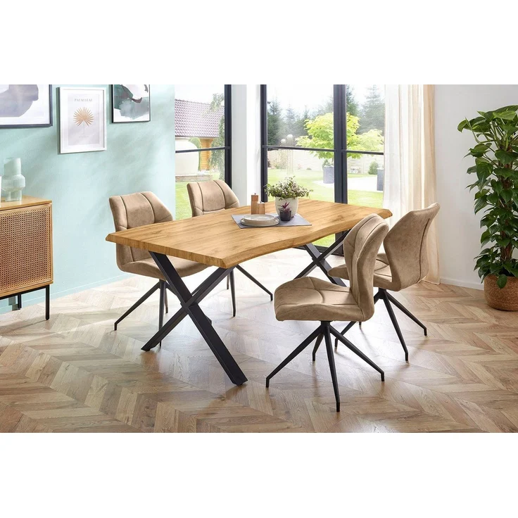 Jockenhöfer Gruppe Esstisch Marita, 180x100 cm geschwungene Baumkantenoptik und schwarzes Untergestell – Bild 2