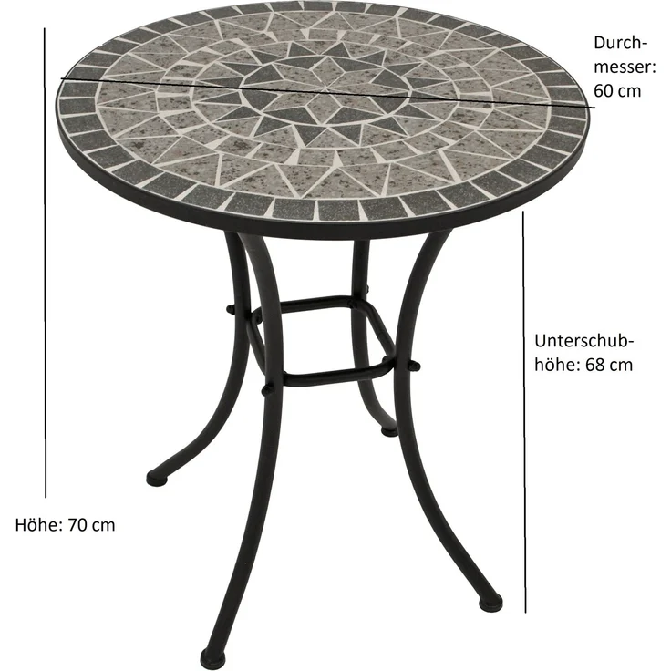 DEGAMO SIENA Bistrotisch, Metall + Mosaik, schwarz/grau, 60cm rund – Bild 5