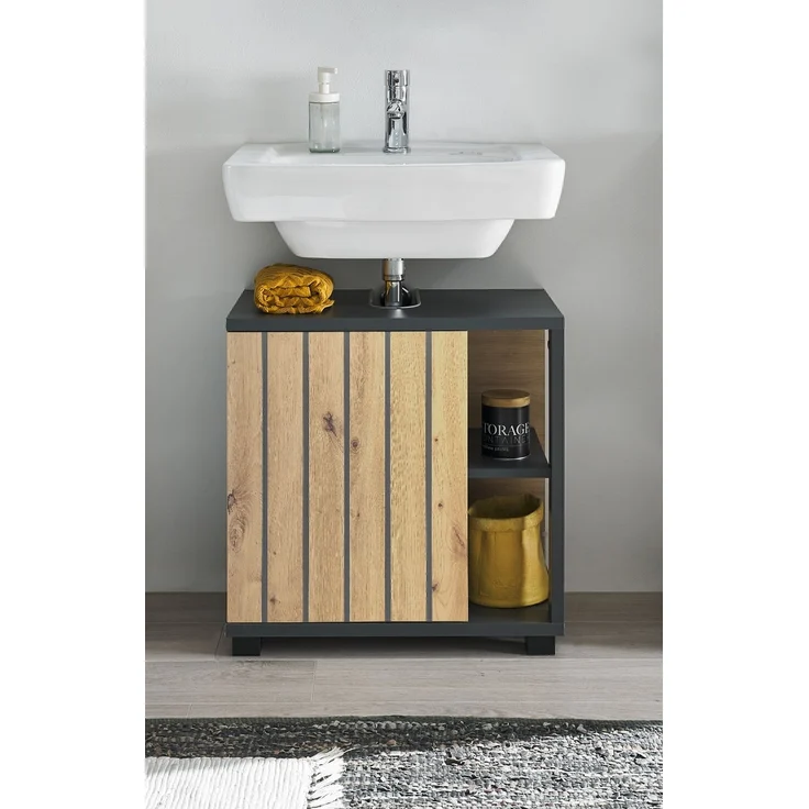 NIZZA Badezimmer Waschbeckenunterschrank in Graphit, Artisan Eiche Optik - Bad Unterschrank Badezimmerschrank mit viel Stauraum - 60 x 60 x 37 cm (B/H/T) – Bild 1