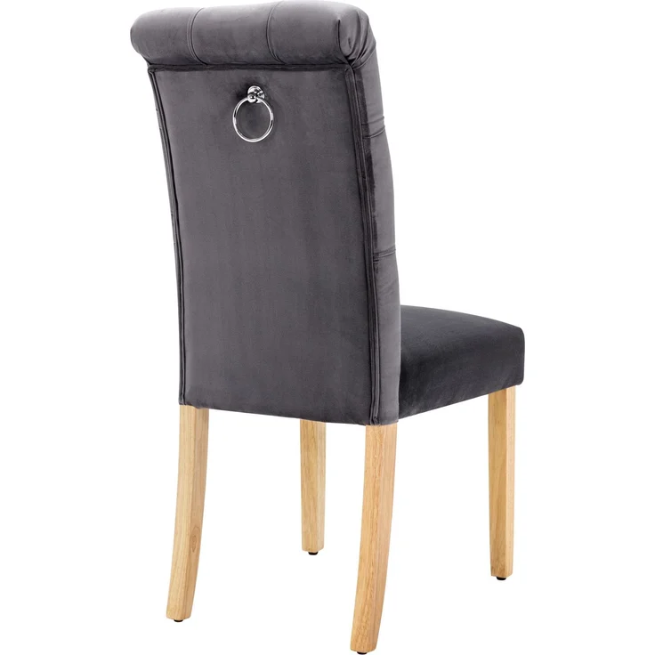 Esszimmerstuhl 6er-Set, Samt mit Eichenbeinen & Knopfheftung, 100 x 63 x 43, Grau – Bild 5