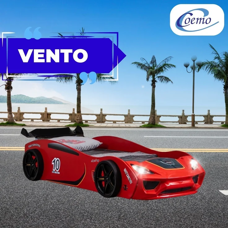 Autobett VENTO Kinderbett 90x200 cm Rennwagen-Bett inkl Lattenrost, Spoiler, LED-Licht, Farbe Rot – Bild 2