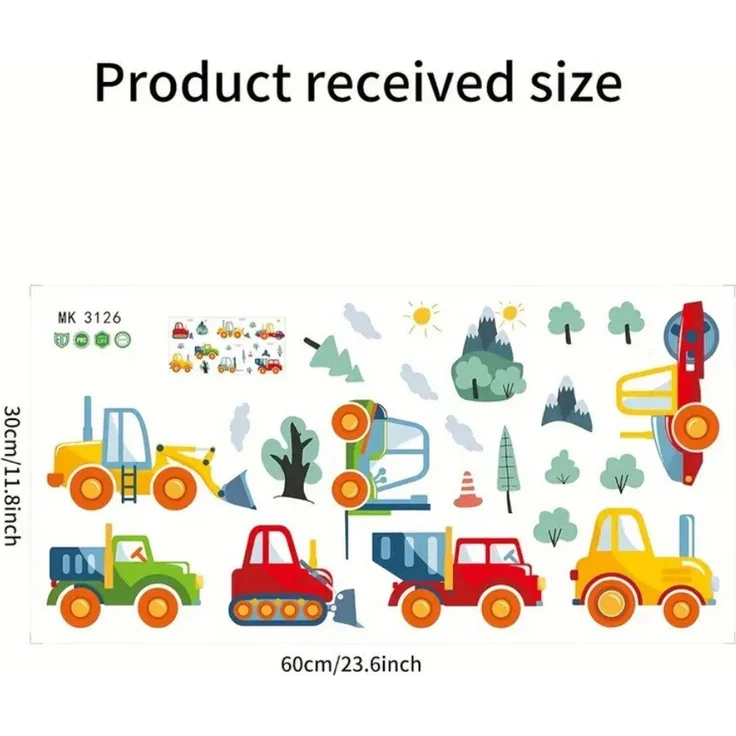 Montegoni Wandsticker Lustiger Wandaufkleber für Baufahrzeuge – selbstklebender PVC Aufklebe (Autoaufkleber), Perfekt für Kinderzimmer, Wohnzimmer und Wohnheimdekoration – Bild 3
