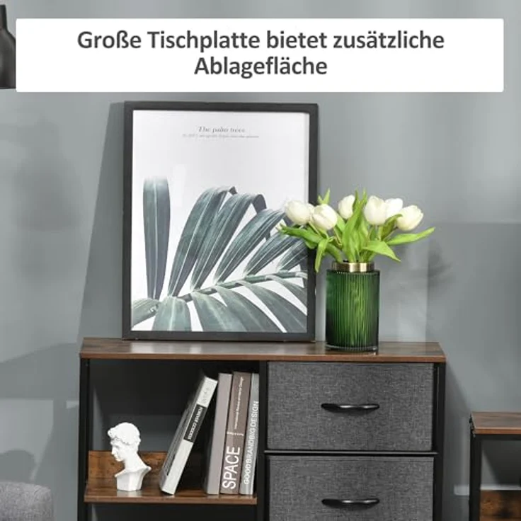 HOMCOM Kommode, 3 Schubladen und 3 Regale, Metallrahmen, Braun+Schwarz, 80x71x29 cm – Bild 5