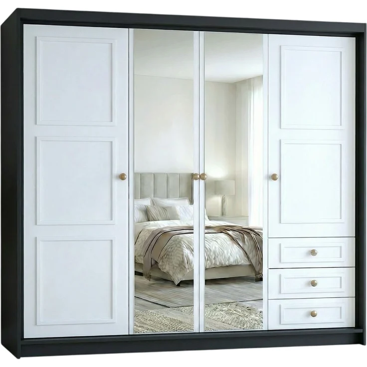 Drehtürenschrank OSLO viertüriger Kleiderschrank mit Schubladen und Metallgriffen – Bild 2