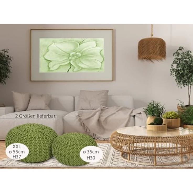 Amagohome Sitzhocker, Pouf, XXL Baumwolle, Grün, ø 45 cm – Bild 4