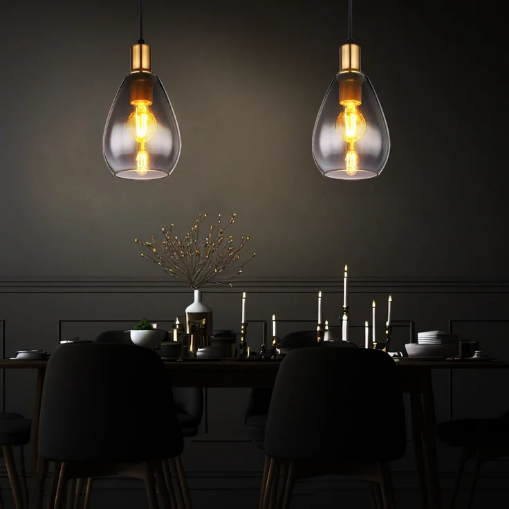 2x Pendelleuchte, Metall schwarz, Glas rauch, H 120 cm – Bild 3