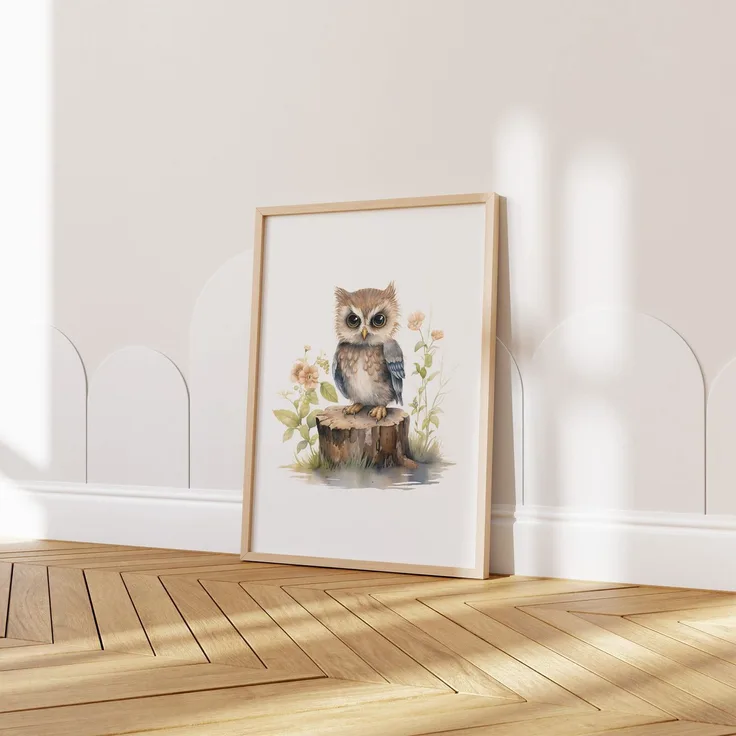 Kinderzimmer Poster Tiere Wald Wasserfarben · Wanddekoration Kinderzimmer Geschenkidee · Wand Deko · Kunst Druck · Deko Print · ohne Rahmen - 13 x 18 cm / Eule