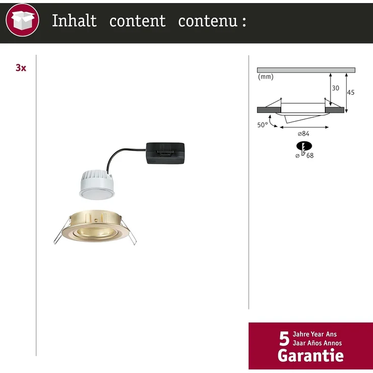 Paulmann 92404 Einbauleuchte LED Nova Coin 3er-Set schwenkbar 84mm gold – Bild 4