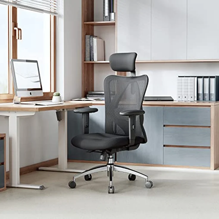 SIHOO Bürostuhl Ergonomischer Schreibtischstuhl, Drehstuhl hat Verstellbarer Lordosenstütze, Kopfstütze und Armlehne, Höhenverstellung und Wippfunktion, Rückenschonend, Bis 150kg/330LB Belastbar – Bild 3