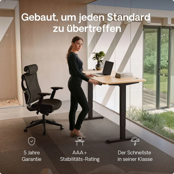 Desktronic HomePro Elektrisch höhenverstellbarer Schreibtisch 160x80cm Bambus/Schwarz mit Memory-Funktion, Anti-Kollisions Technologie, USB-A und USB-C-Ladeanschlüssen – Bild 2