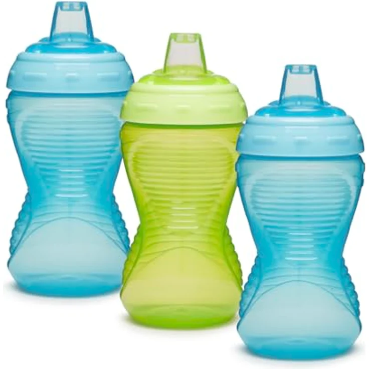 Munchkin Mighty Grip Cups | Trainer Toddler & Baby Bottle | BPA Free | Non Spill |Leakproof | Baby Weaning Cup from 9+ Months | Toddler Bottle 10oz/296ml| 3 Pack | Blue & Green – Bild 1