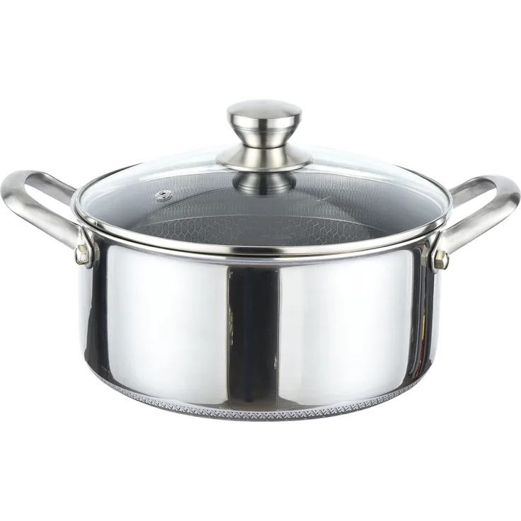 Ø28cm Kochtopf Edelstahl Wabenmuster Induktion Topf mit Glasdeckel Anti Haft Kratzfest Rostfrei
