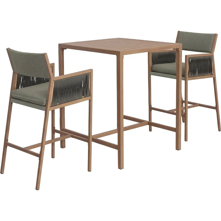 Set Bartisch + 2x Barhocker HWC-Q12, Barstuhl Stehtisch, Polyrattan Olefin (210 g/m²) ~ grün – Bild 9