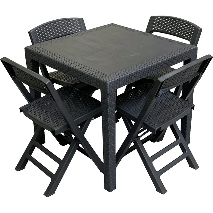 Progarden Garten-Essgruppe Gartenmöbel Sitzgruppe Balkonmöbel Terrasse, (Set, 5-tlg, Tisch + 4 Klappstühle), Möbelset, 4 Stühle, 1 Tisch, Kunststoff, Rattan-Optik – Bild 1