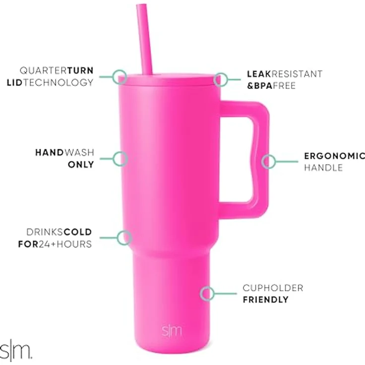 Simple Modern 40 oz Tumbler with Handle and Straw Lid | Insulated Cup Reusable Stainless Steel Water Bottle Travel Mug Cupholder Friendly | Gifts for Women Him Her | Trek Collection | Raspberry Vibes – Bild 3